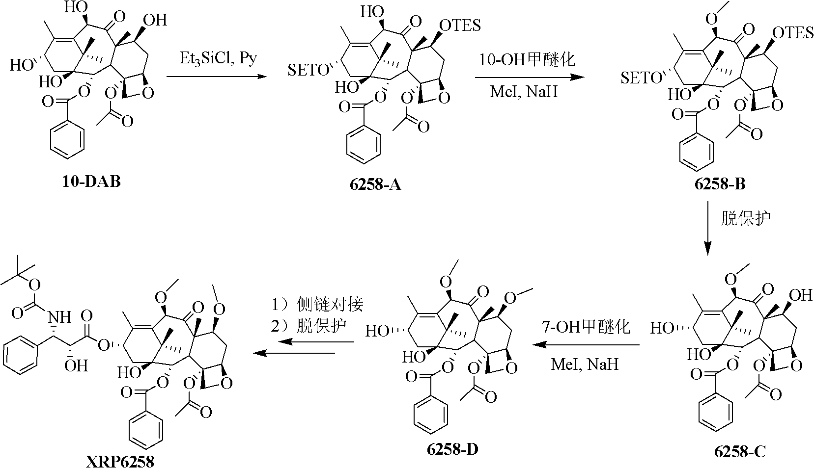 Preparation method of taxol anticancer drugs XRP6258