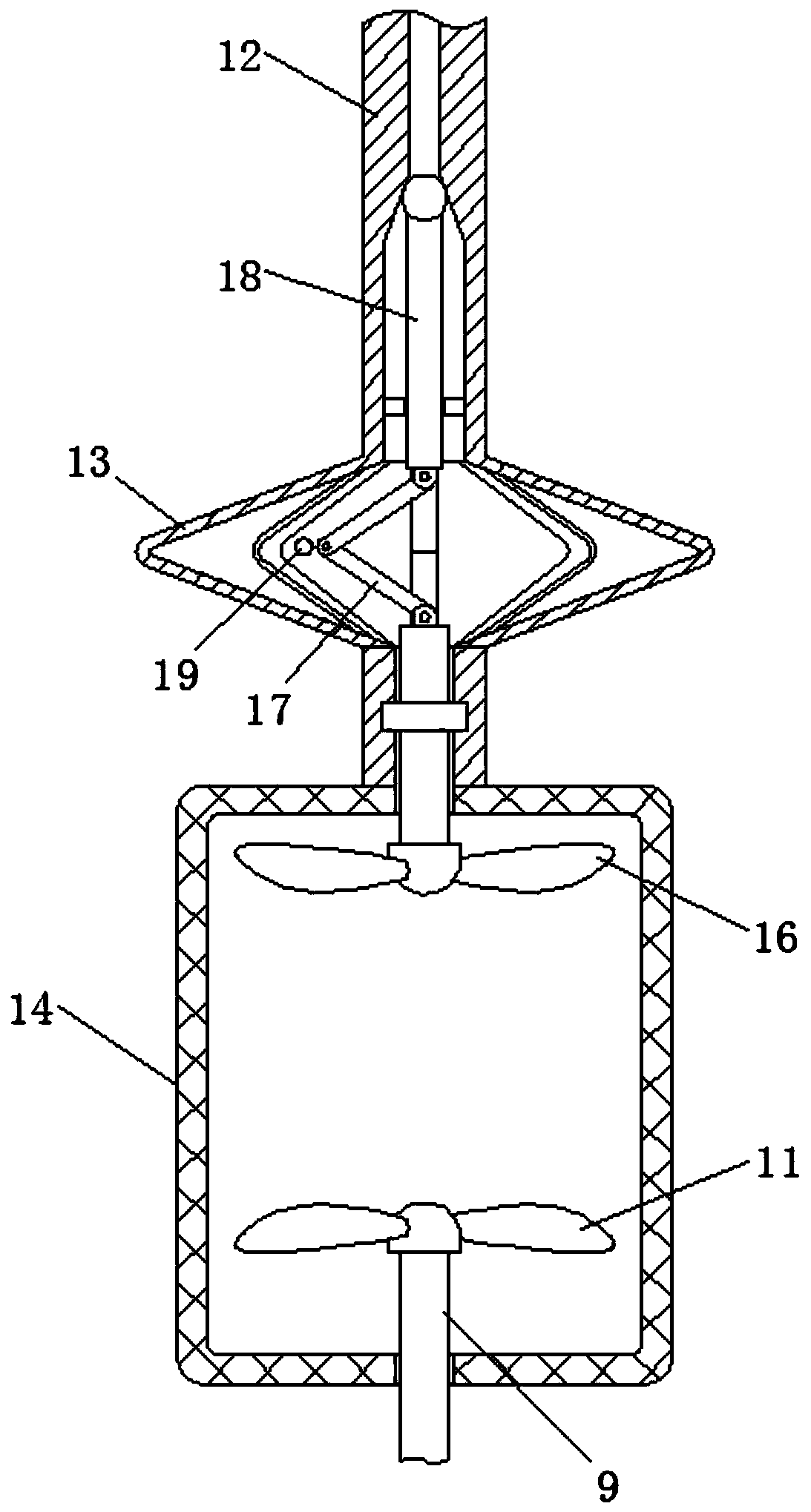 Stirring and neutralizing device for sewage treatment based on hydraulic coupling