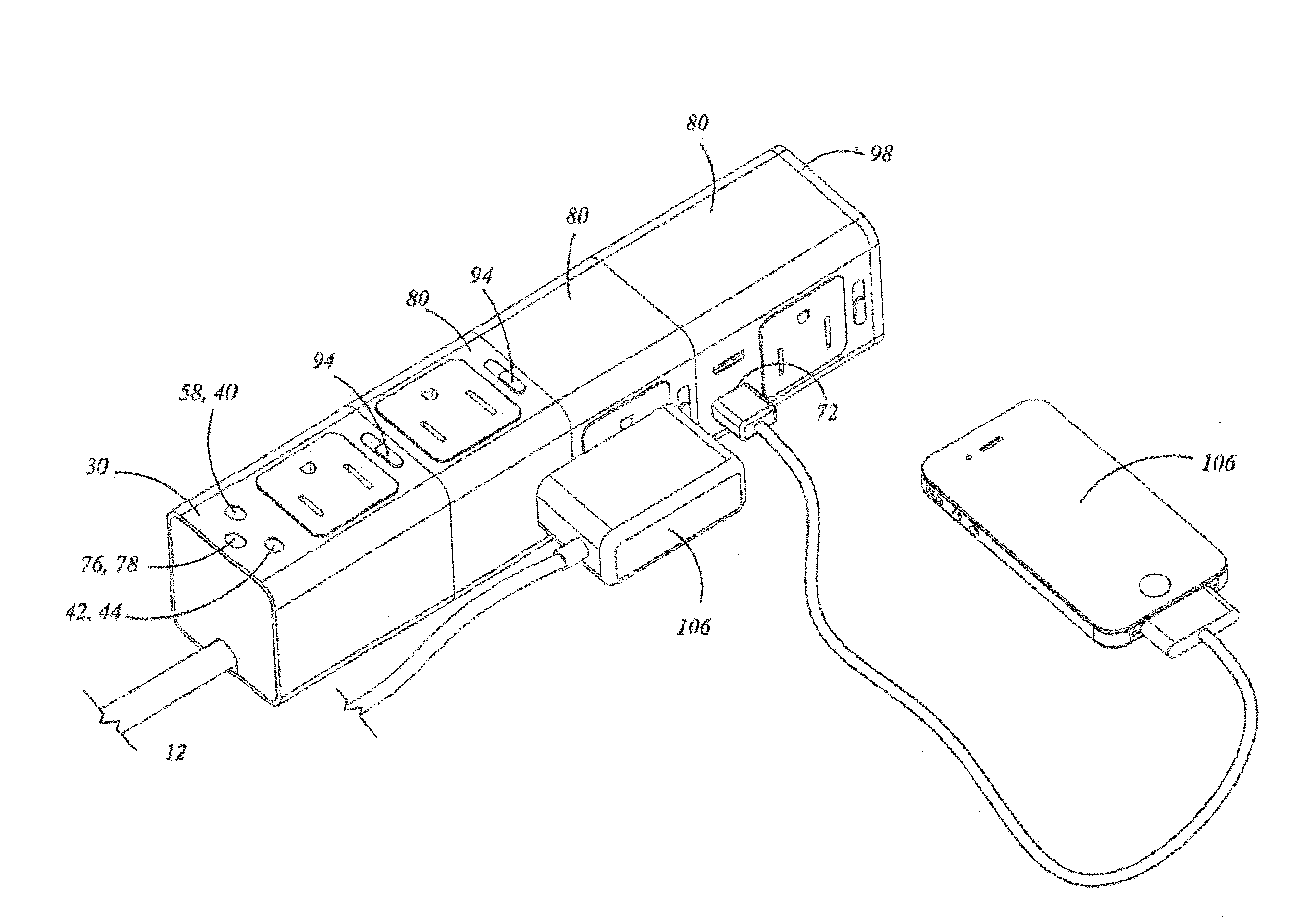 Adjustable Electrical-Power Outlet Strip