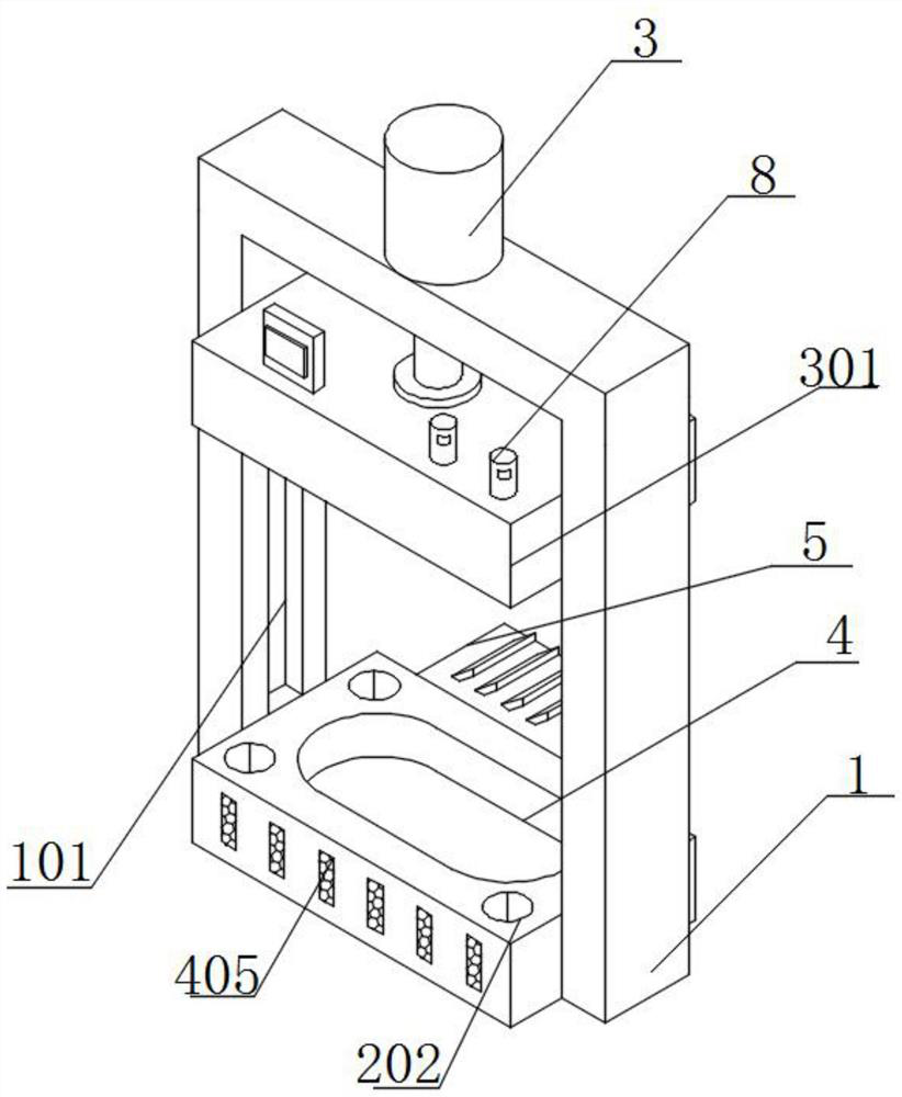 Magnet mold pressing device capable of accelerating cooling and facilitating material taking