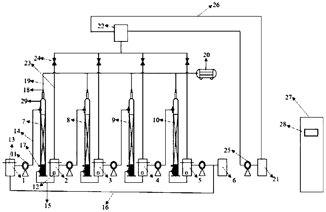 Efficient denitrification system and method for treating aged landfill leachate through combination of humic filler aerobic fixed bed and anoxic MBR