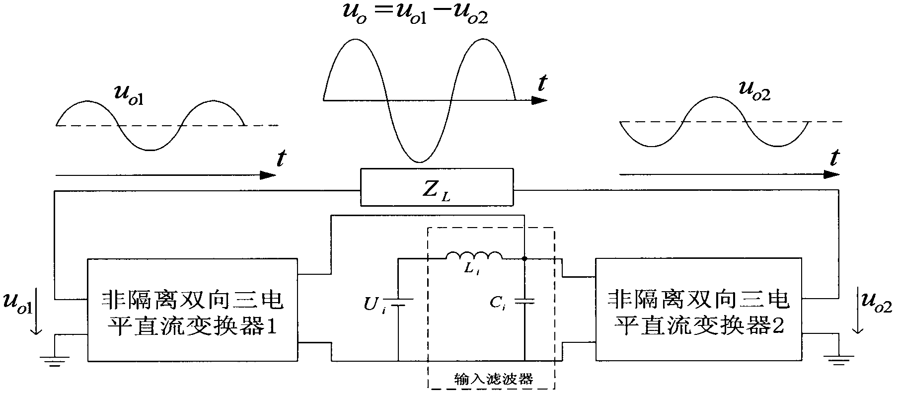 Non-isolated direct-current converter type differential three-level inverter