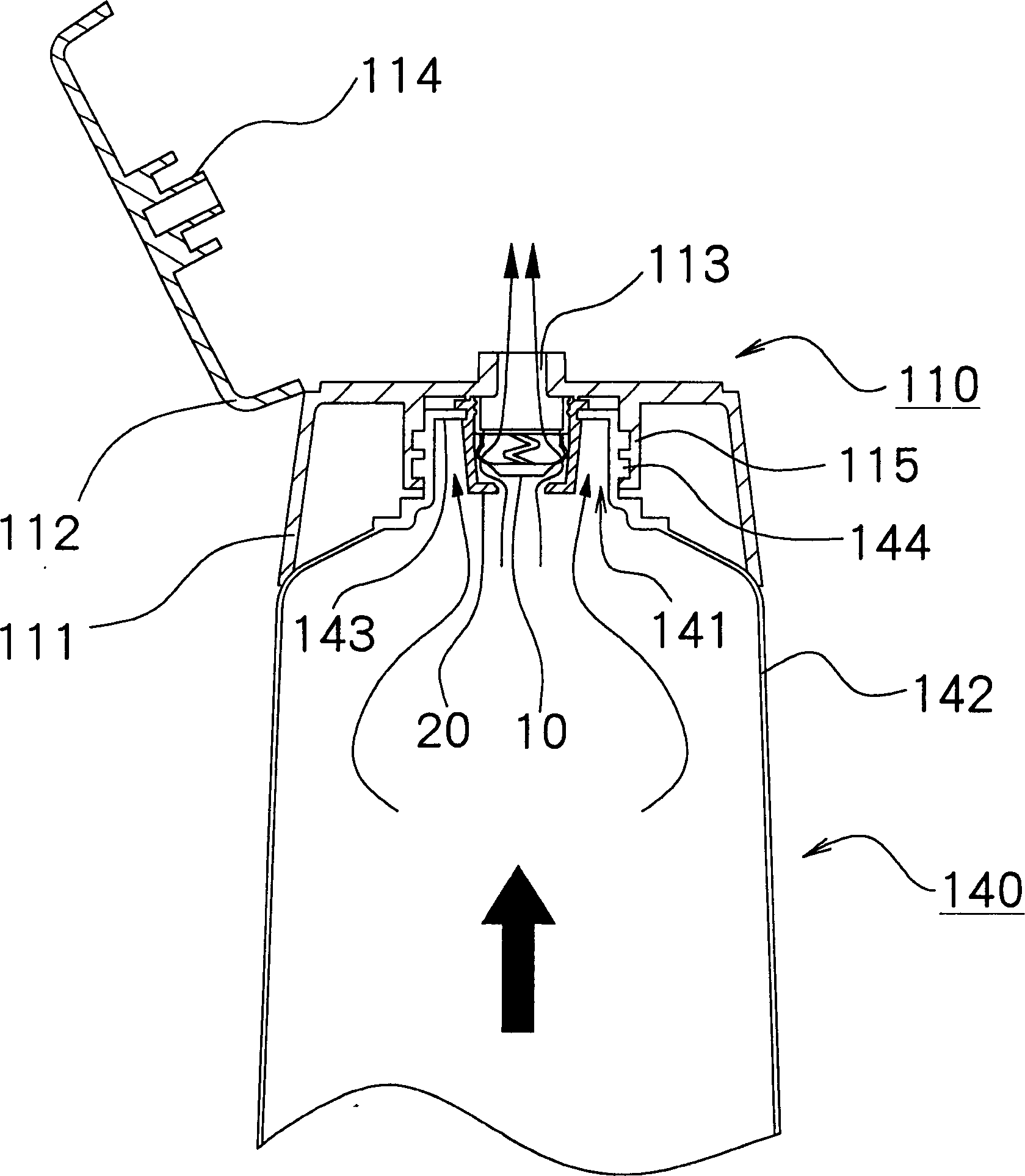 Valve mechanism for tubular fluid container