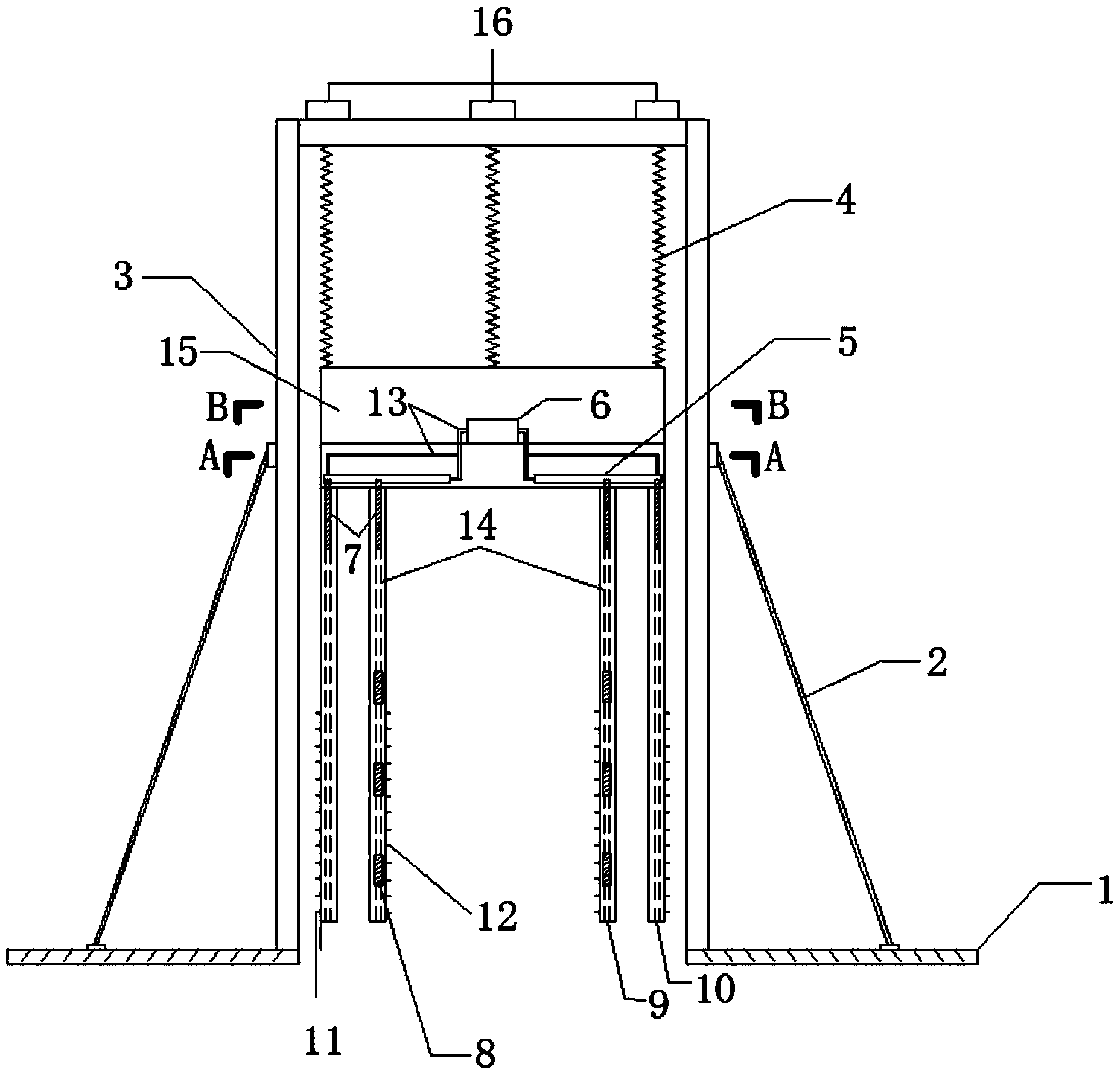 Retaining wall type open caisson sinking device and construction method thereof