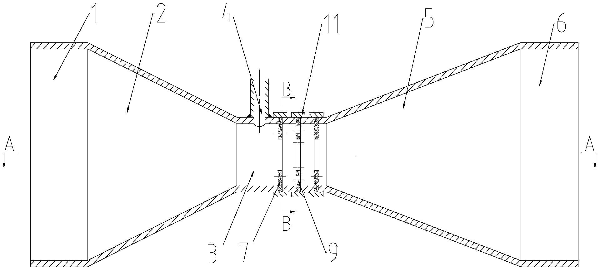 Venturi mixer with adjustable shrinkage hole on throat