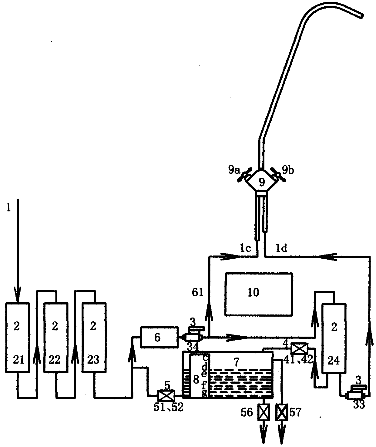 Switching water production method of double outlet pure water machine with concentrated drain water recovery device