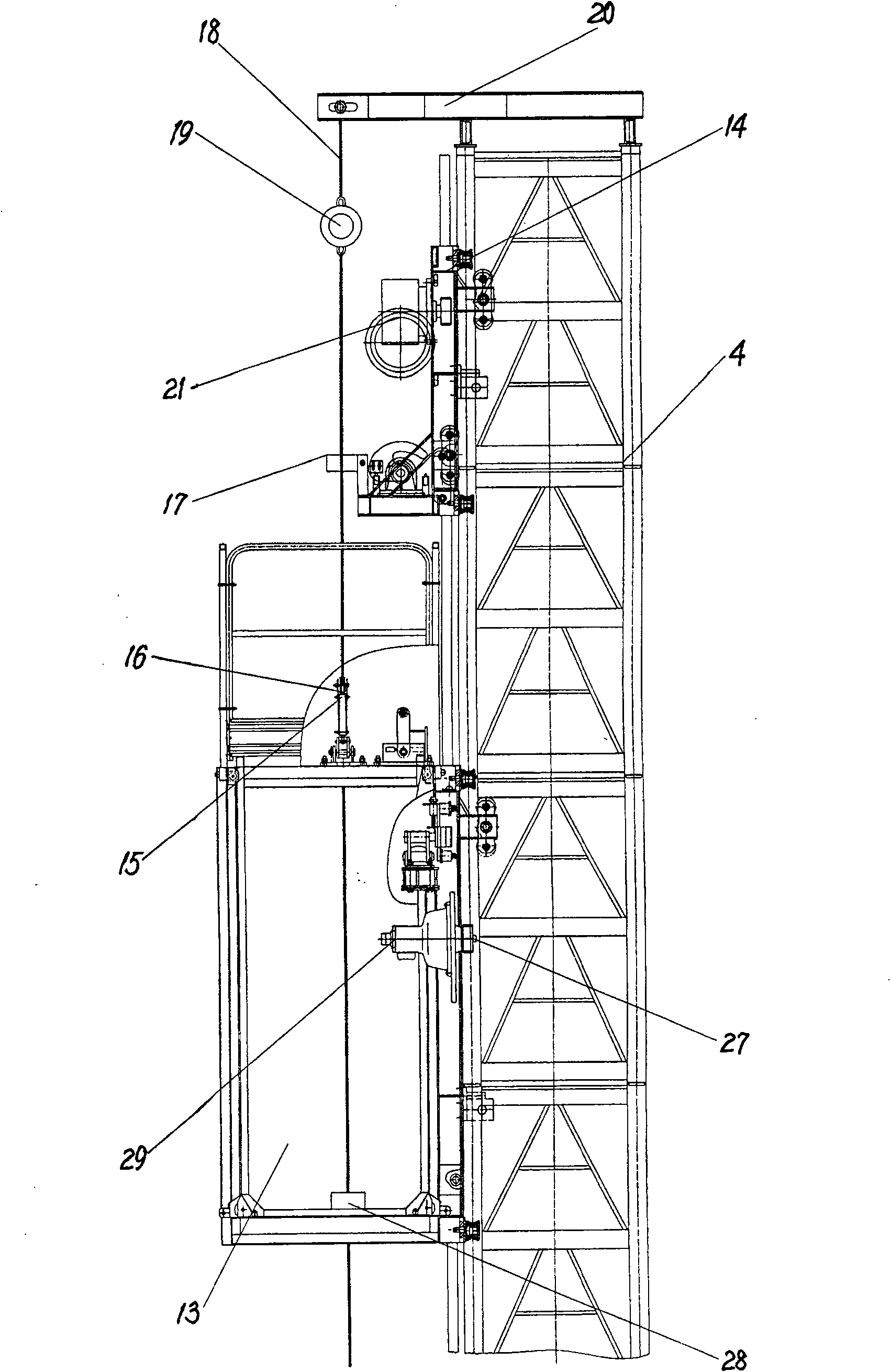 Test experimental equipment of rope-breaking protective equipment for cradle safety lock and wire rope elevator