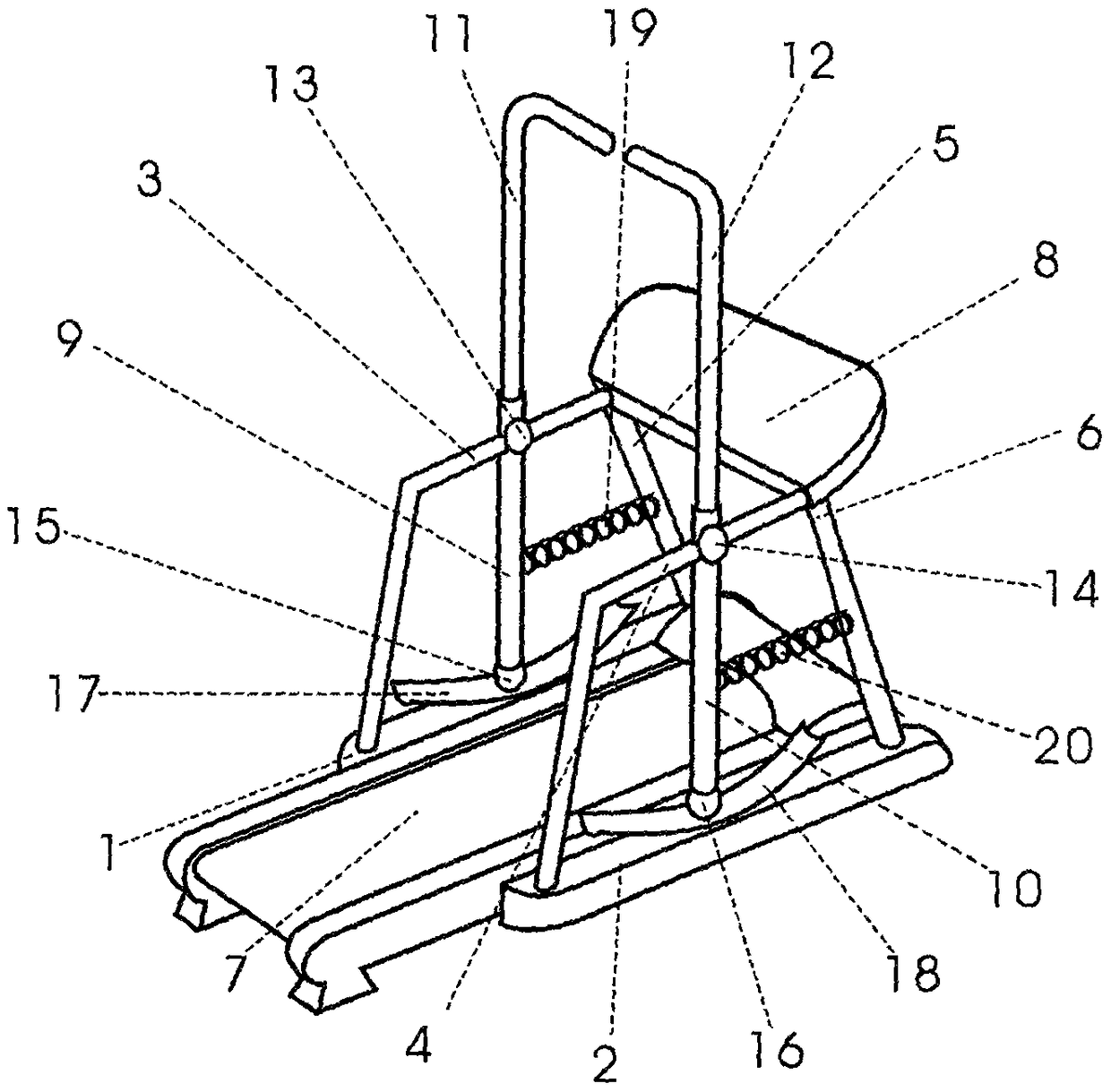 Electric treadmill with vertical armrests realizing swinging movement and body-building method adopted by electric treadmill