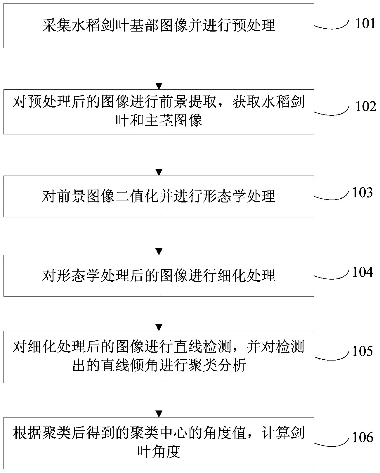 Method, device and system for measuring angle of rice flag leaf