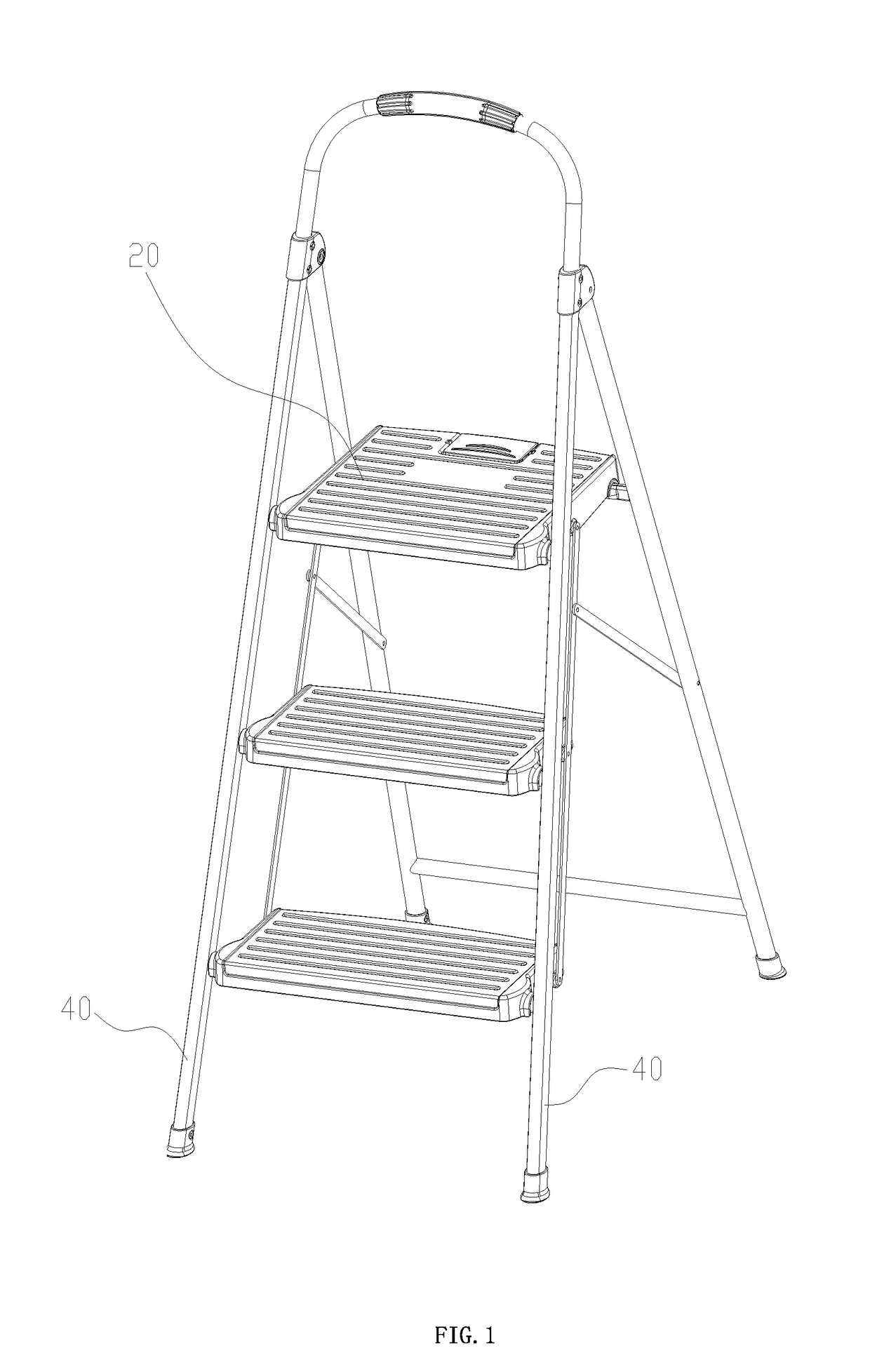 Overturn structure of a footstep of a folding ladder