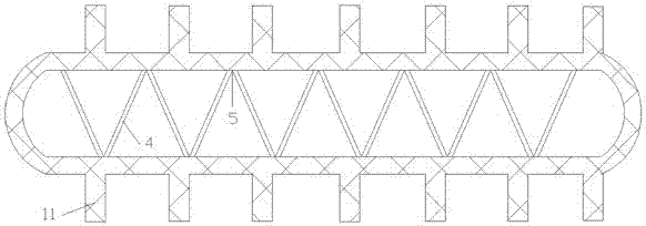 A connected hole fin heat exchanger with different row spacing