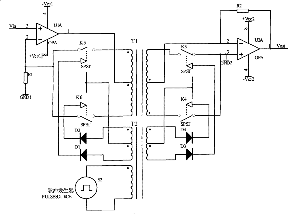 Method for isolation and conversion of direct current positive and negative signals and circuit thereof