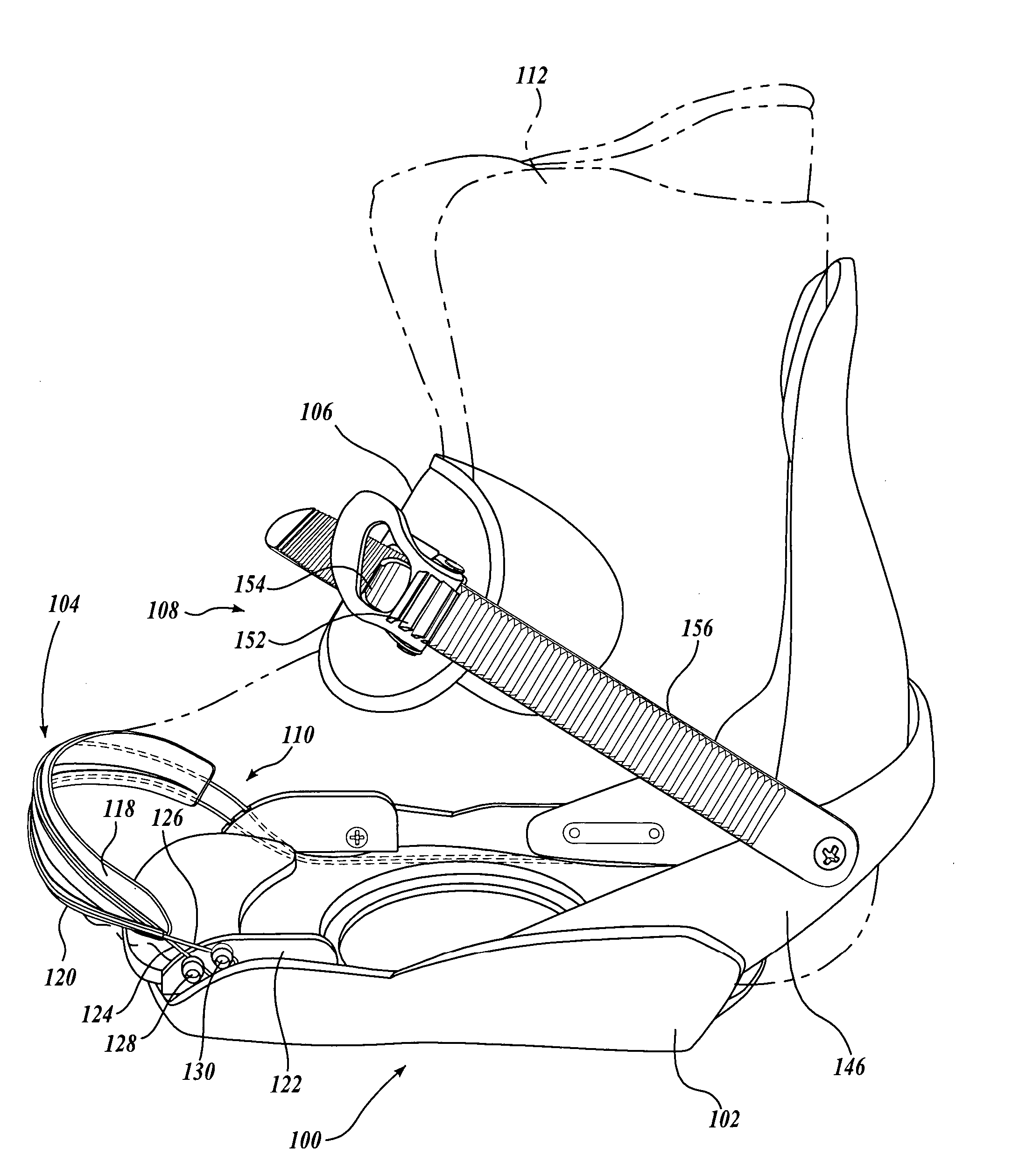 Snowboard binding system having automatic toe strap