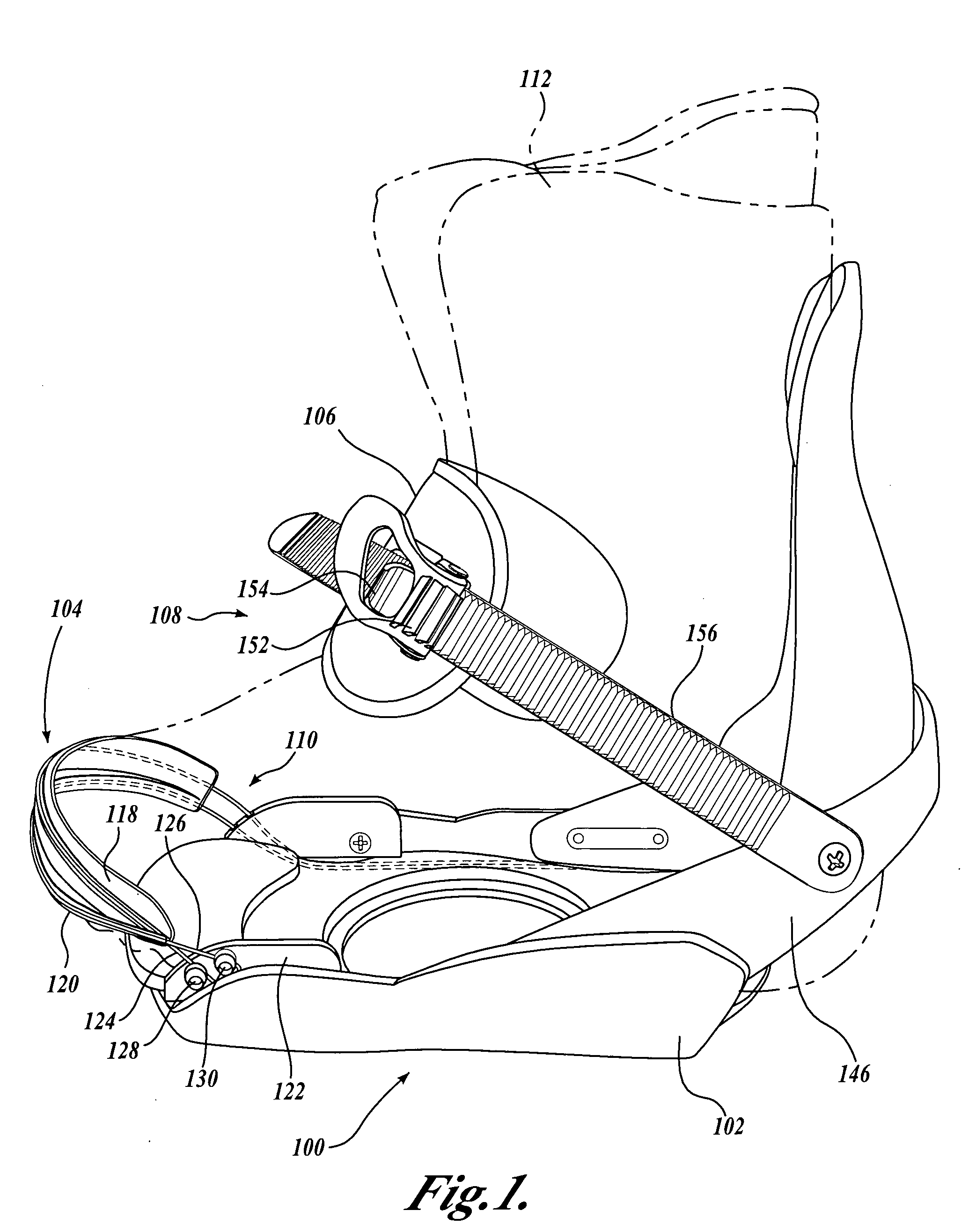 Snowboard binding system having automatic toe strap