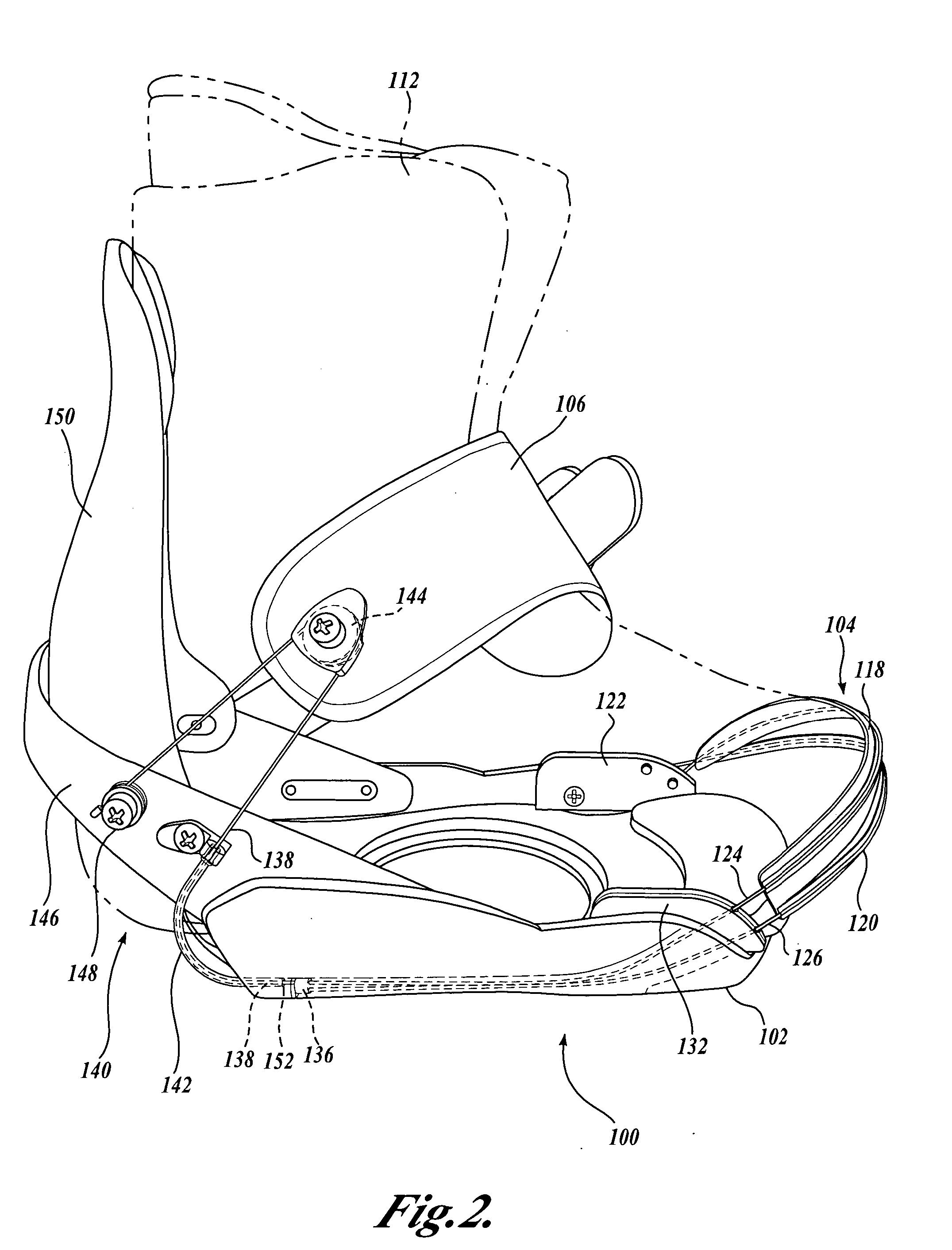 Snowboard binding system having automatic toe strap