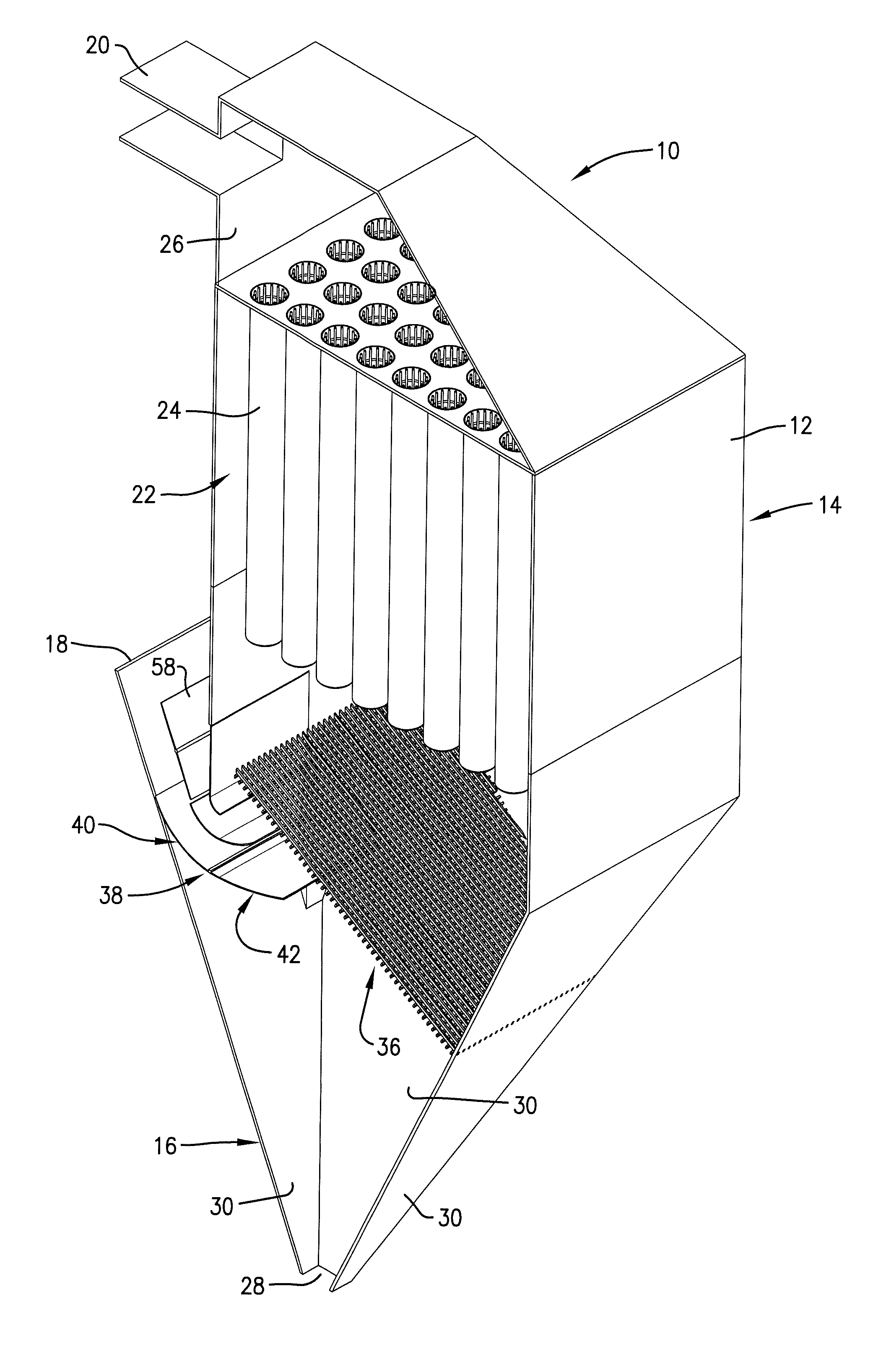 Hopper flow smoothing method and device