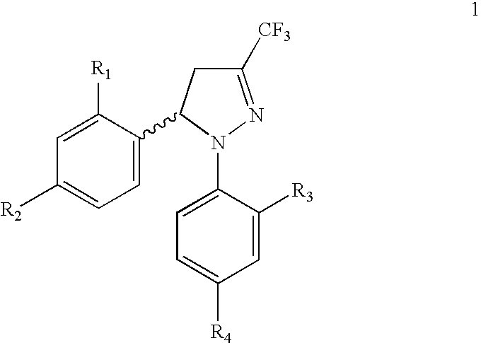 Procedure for the preparation of racemic derivatives of 1,5-diaryl-3-trifluoromethyl-delta2-pyrazolines