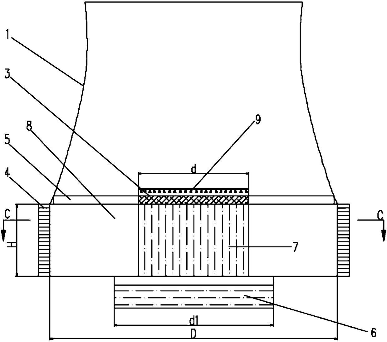 Dry-wet mixed large-scale cooling tower with continuous packing arrangement, cooling system and method