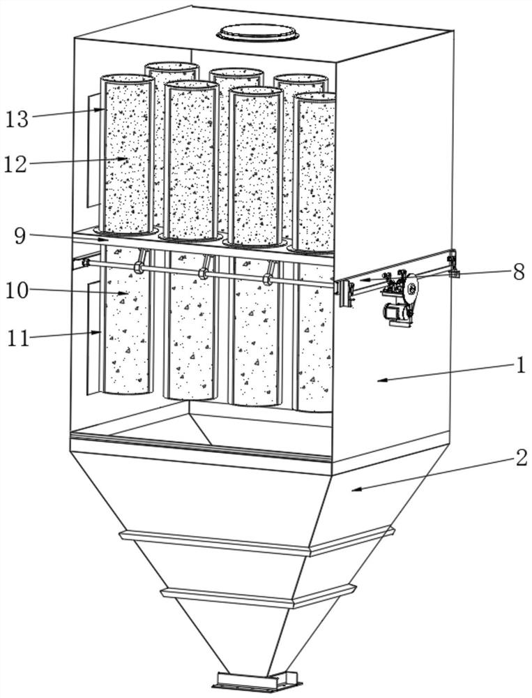 Segmented discharge type flow-equalizing bag-type dust collector