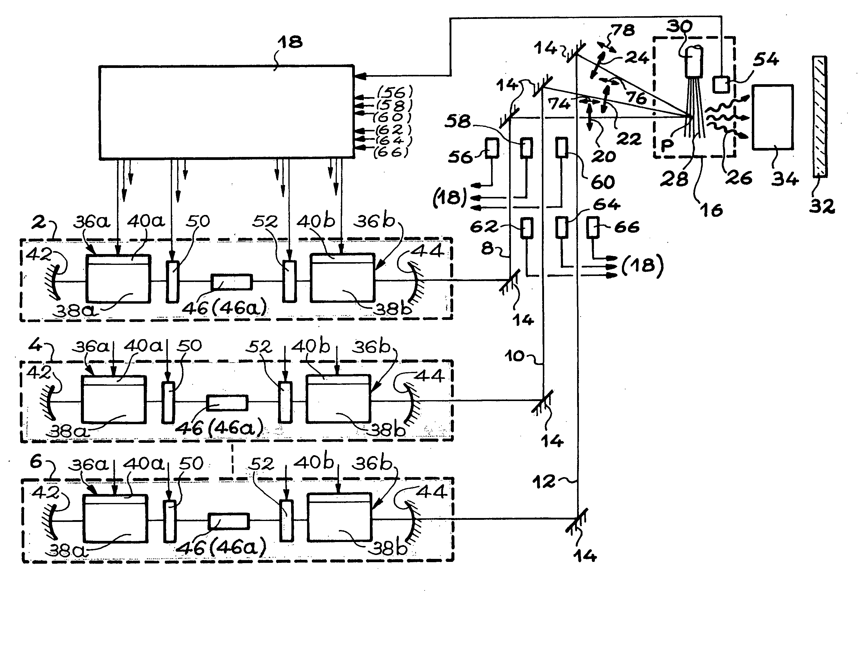 High peak power laser cavity and assembly of several such cavities