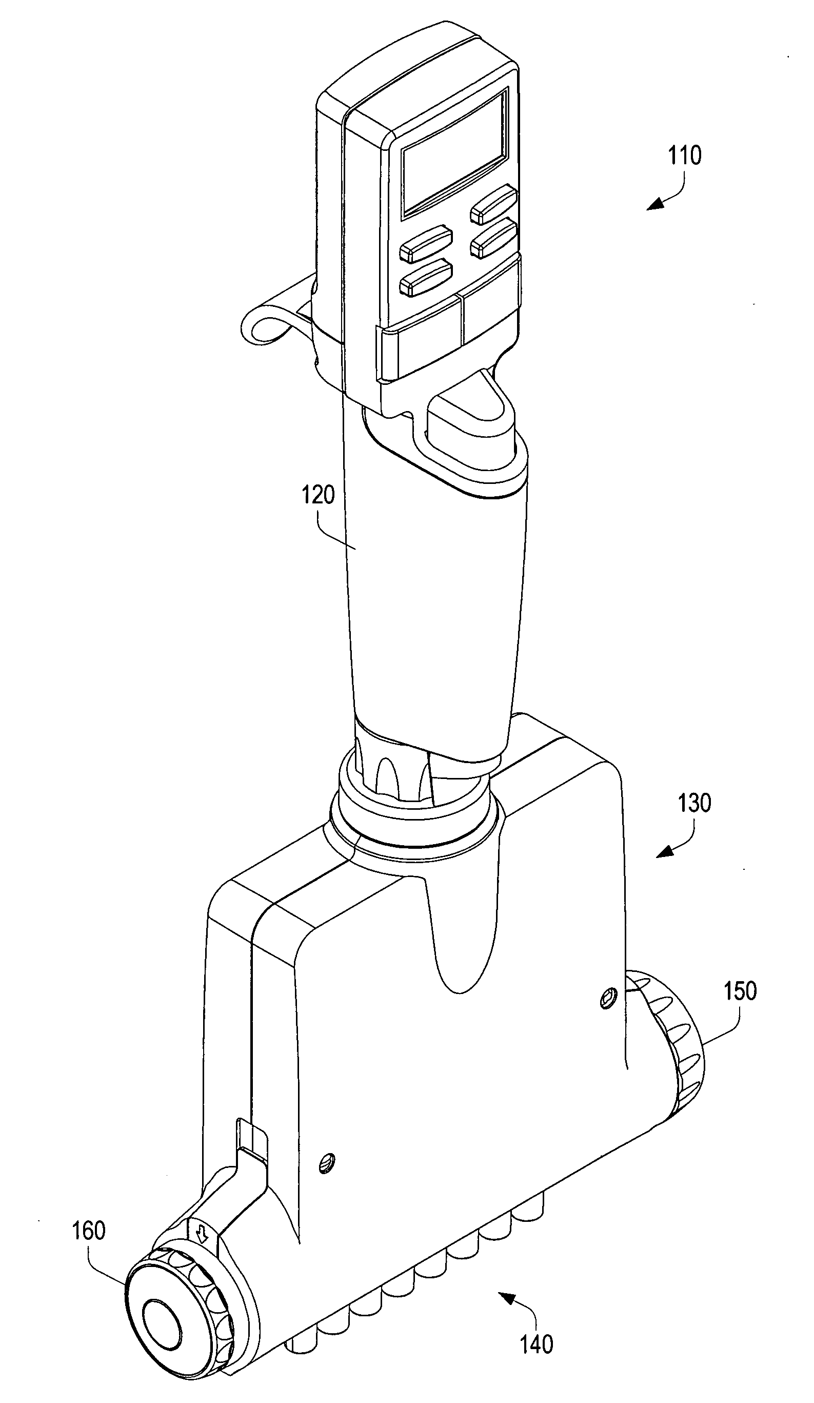 Liquid end assembly for a handheld multichannel pipette with adjustable nozzle spacing