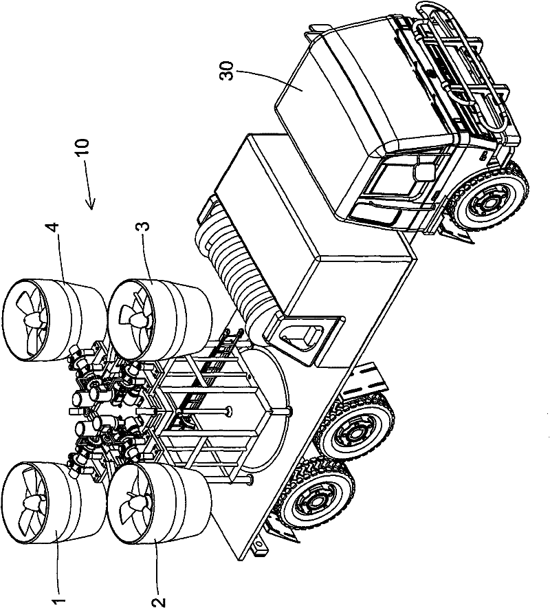 Ducted fan flexible aerial ladder fire truck