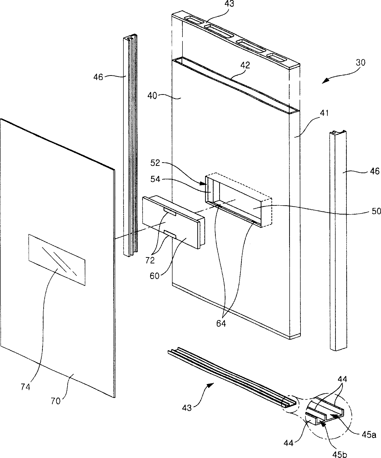 Face glass type refrigerator door