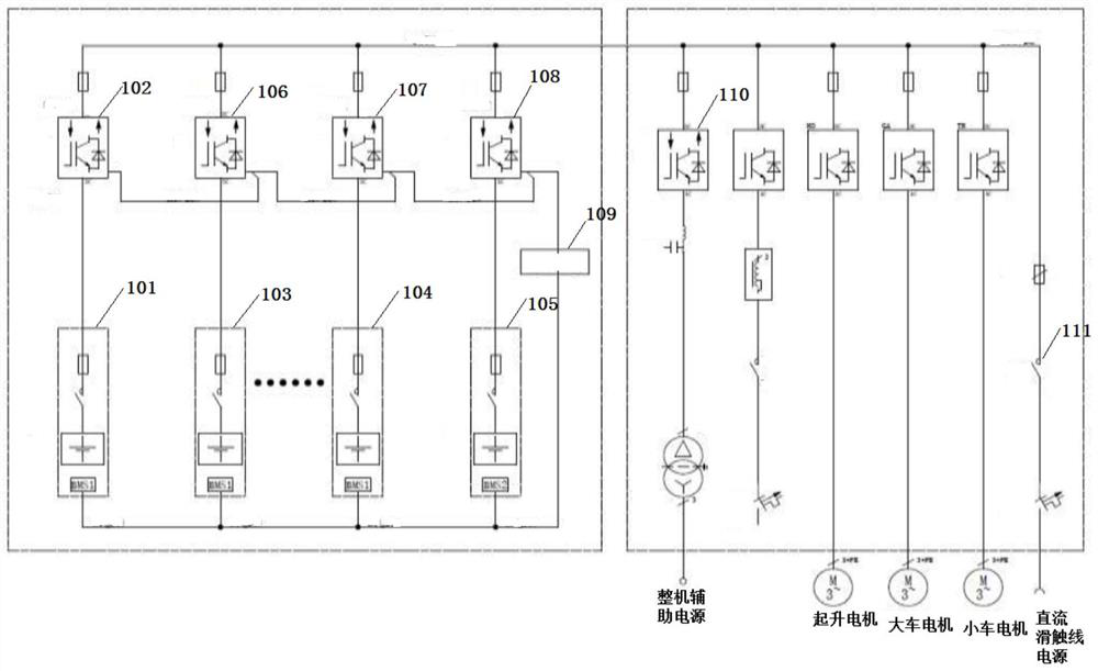 Lithium battery feedback energy storage peak clipping device of rubber-tyred gantry crane