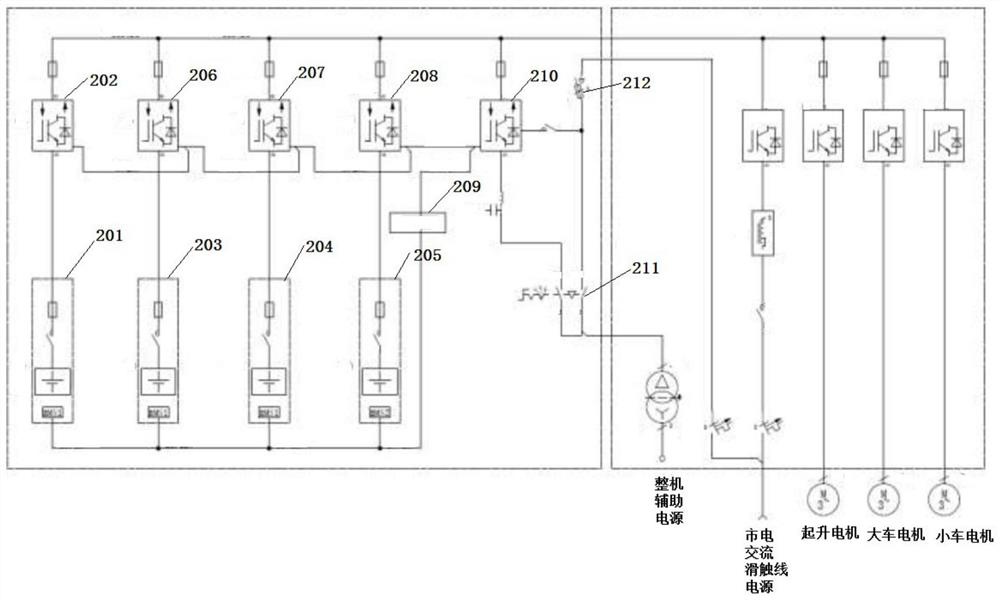 Lithium battery feedback energy storage peak clipping device of rubber-tyred gantry crane