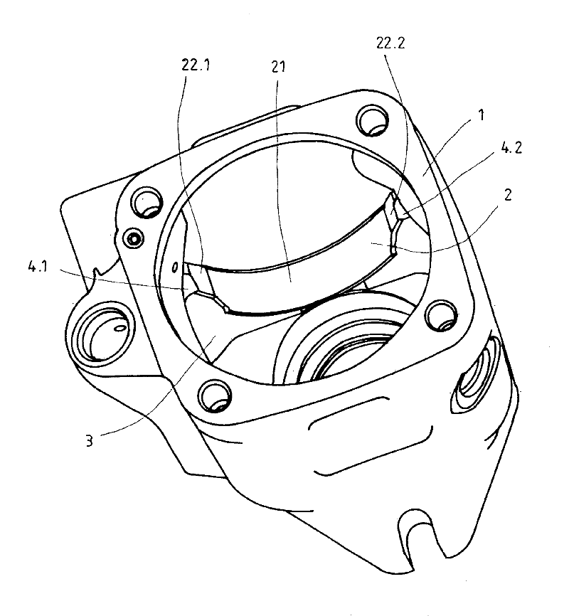 Adjustable axial piston machine having a bearing shell for the pivot cradle