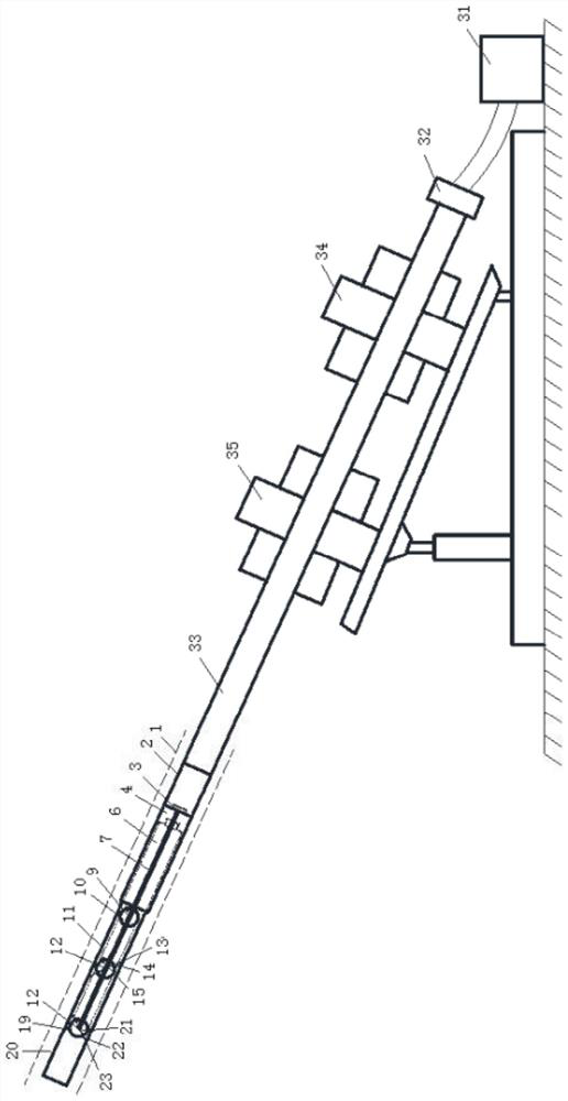 A front-end dynamic hydraulic large-diameter graded cavitation device and method for pressure relief and anti-reflection