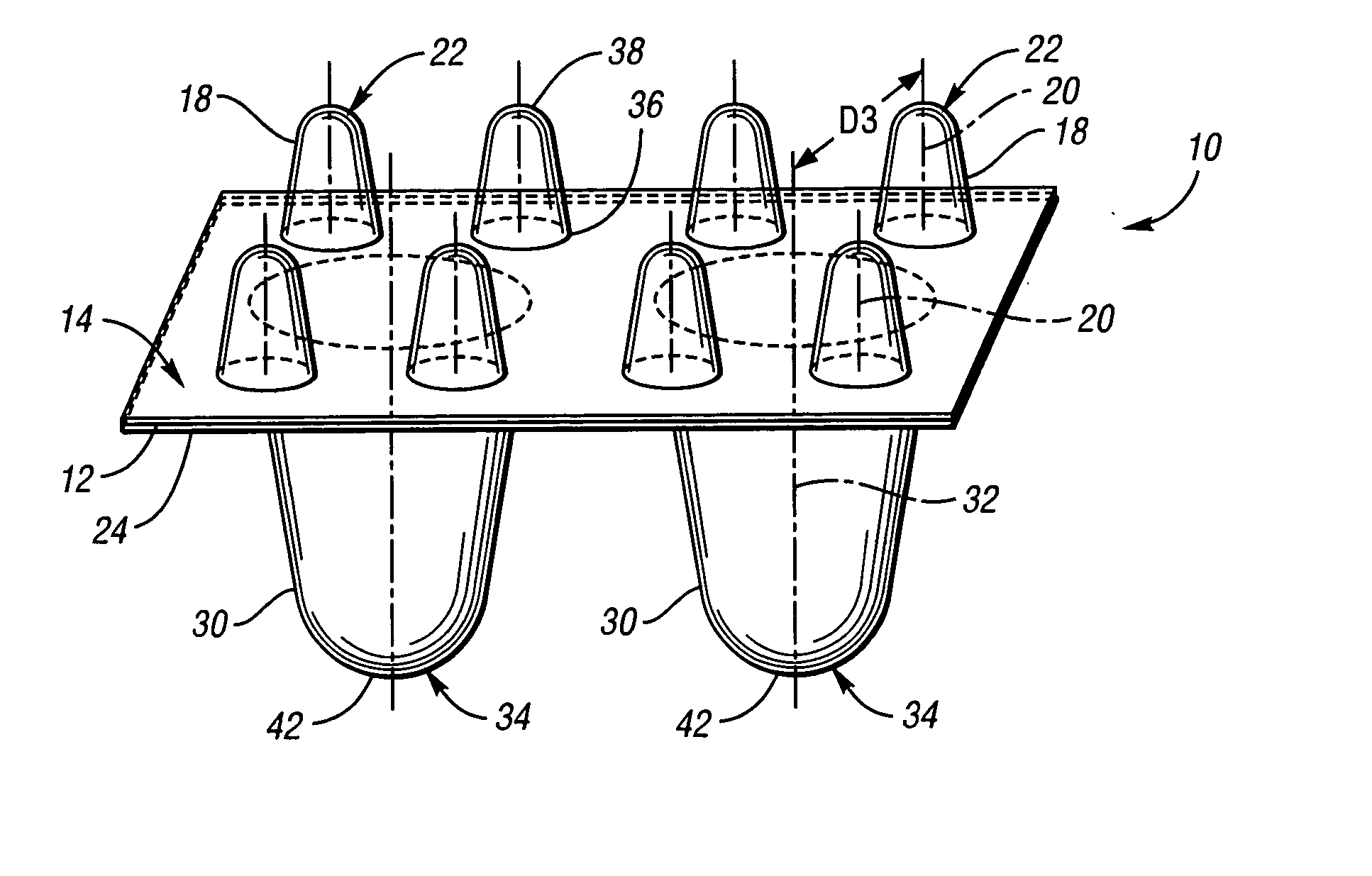 Energy-absorbing padding with staged elements