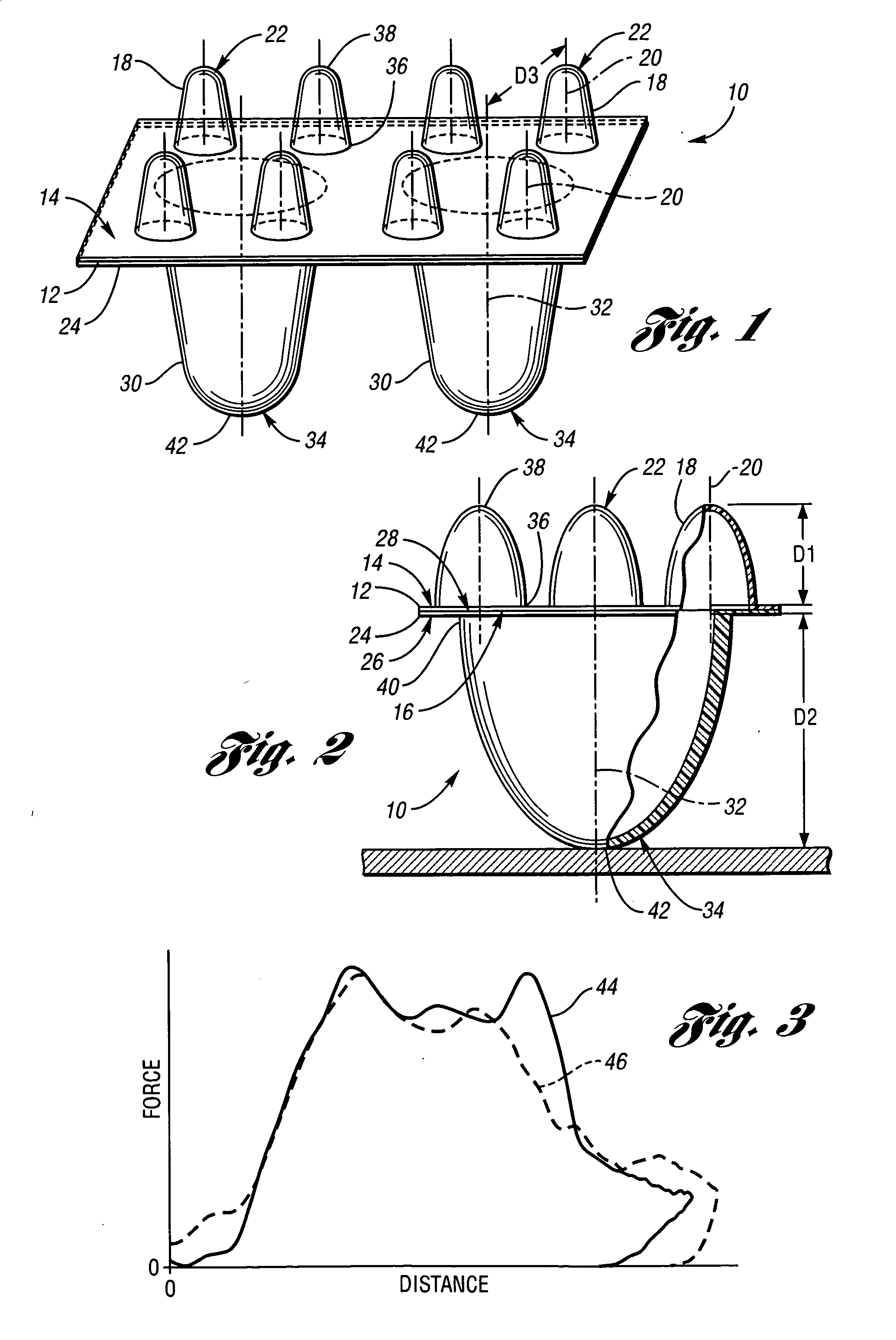 Energy-absorbing padding with staged elements