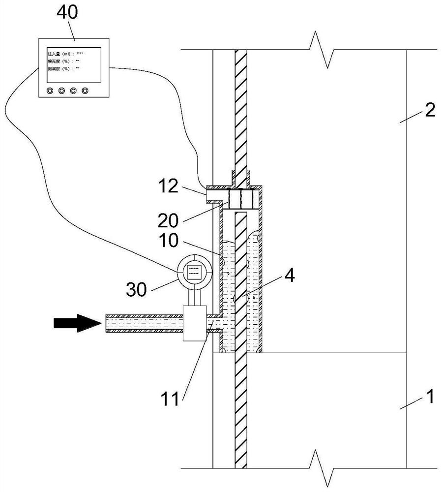 Device and method for detecting slurry filling fullness in electromagnetic sleeve grouting construction stage