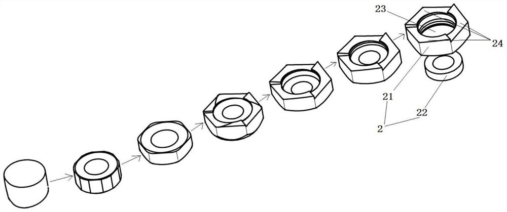 Machining process of self-tightening gasket and self-tightening nut