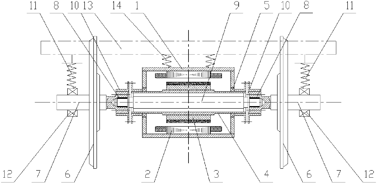 Hollow shaft type railway vehicle permanent magnetic direct drive traction transmission device