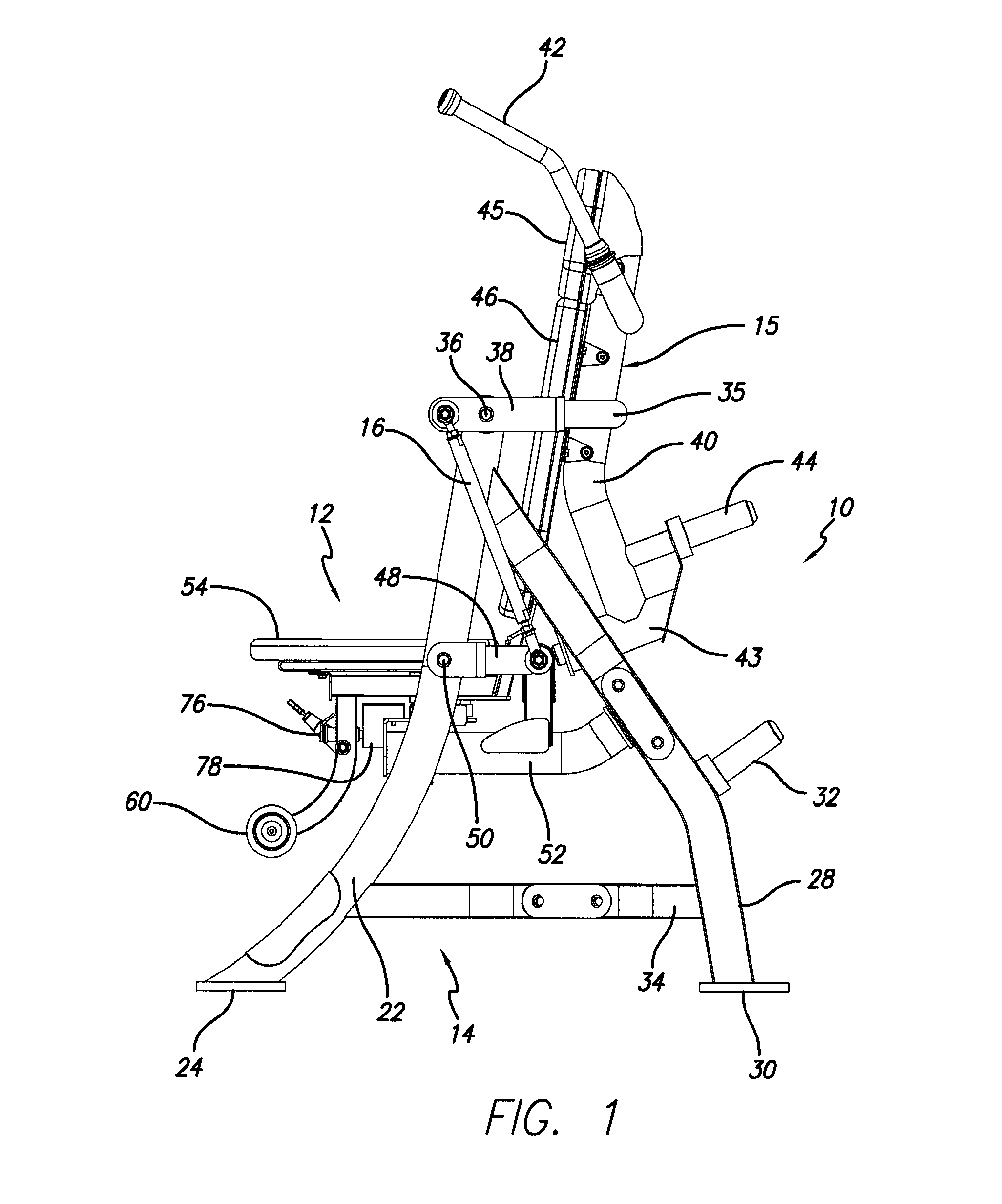 Exercise machine with two-directional pivoting user support