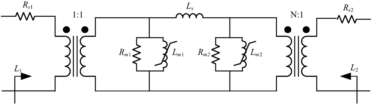 Method for obtaining single-phase double-winding transformer improved pi model considering iron core deep saturation features