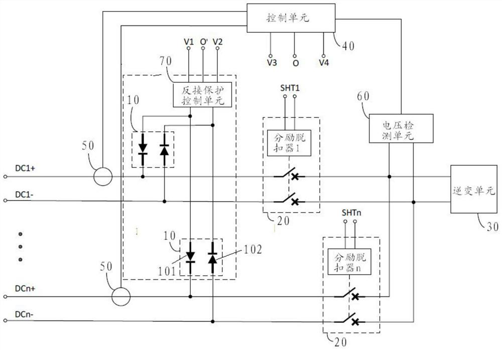 An inverter DC input reverse connection protection module and device