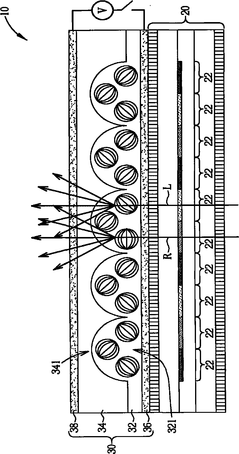 Display device capable of being switched into two-dimensional and three-dimensional display modes and active scattering lens thereof