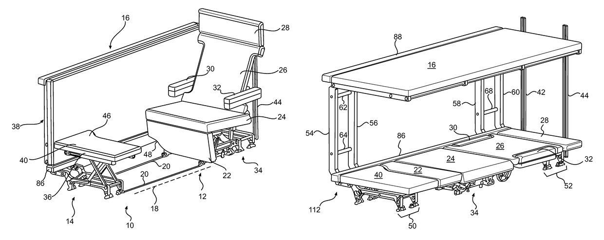 Seating arrangement convertible to a bunk bed