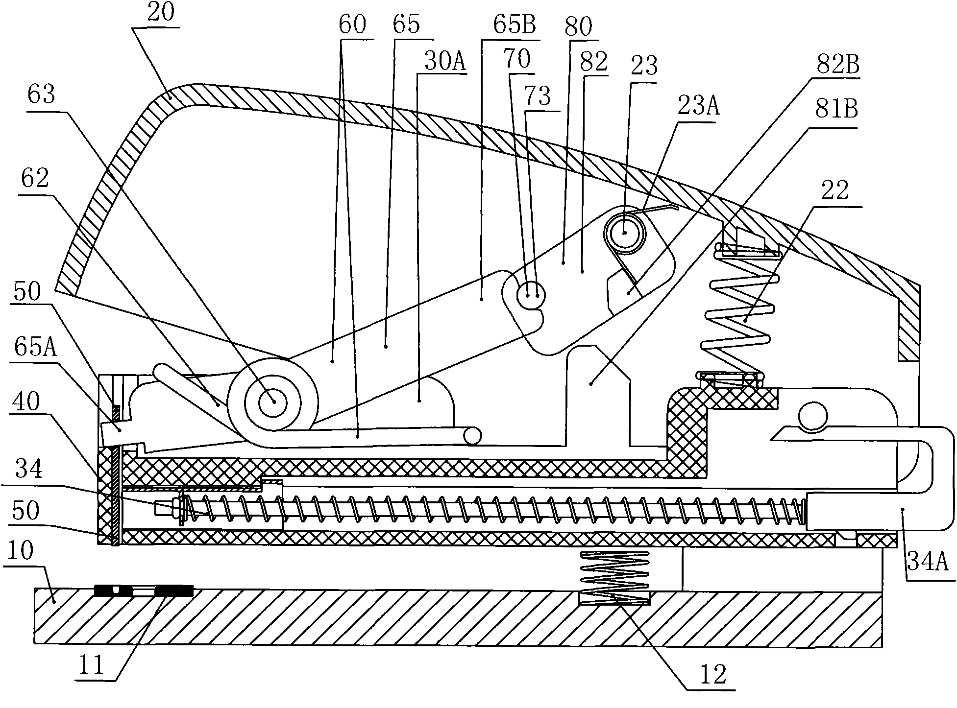 Energy storage stapling machine sending out stitching needle groove from front