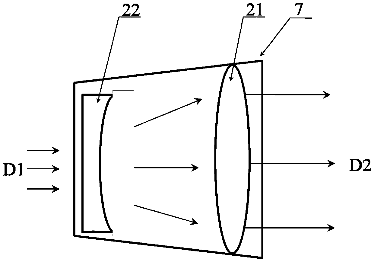 Variable-caliber multi-pass laser amplifier based on direct liquid cooling array distribution gain module