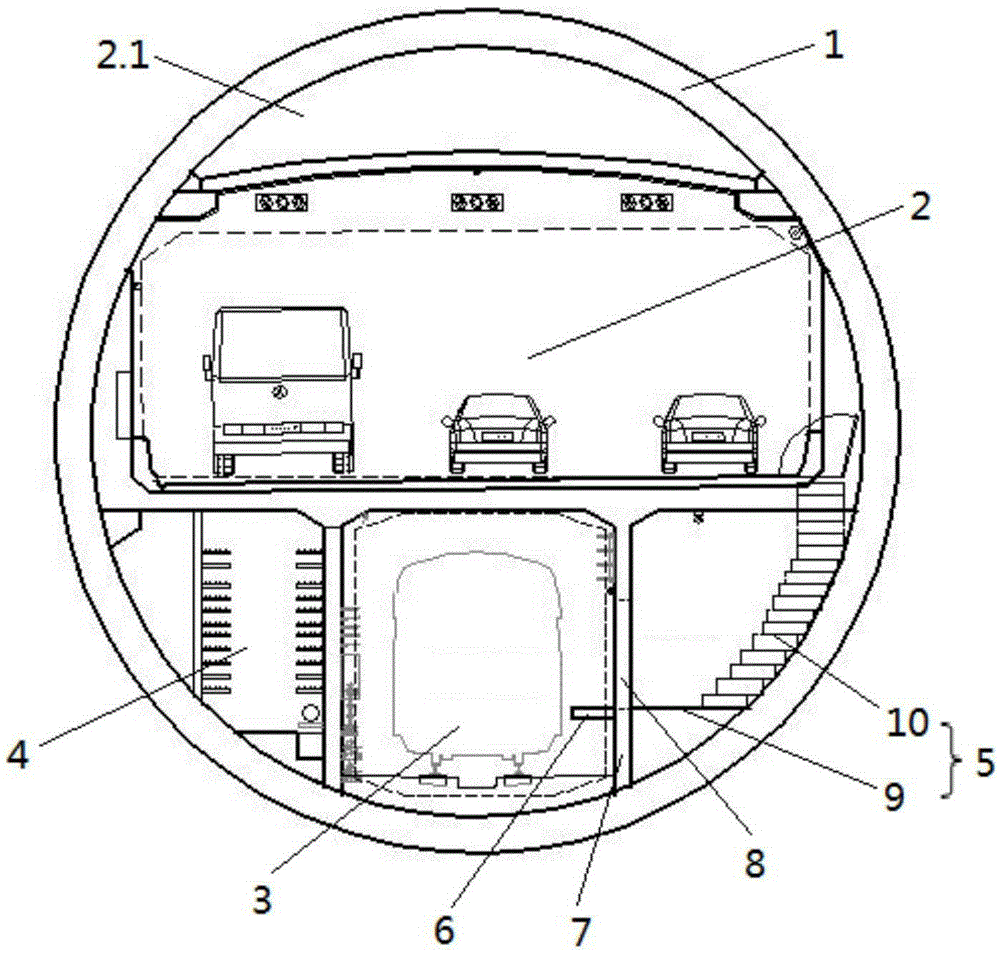 Arrangement structure of evacuation passages for a highway-rail joint construction shield tunnel