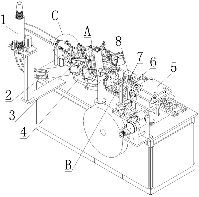 Horizontal paper cup handle sticking machine