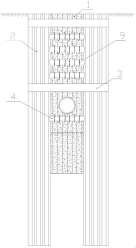 A support structure and construction method for foundation pit of dragged tube well chamber