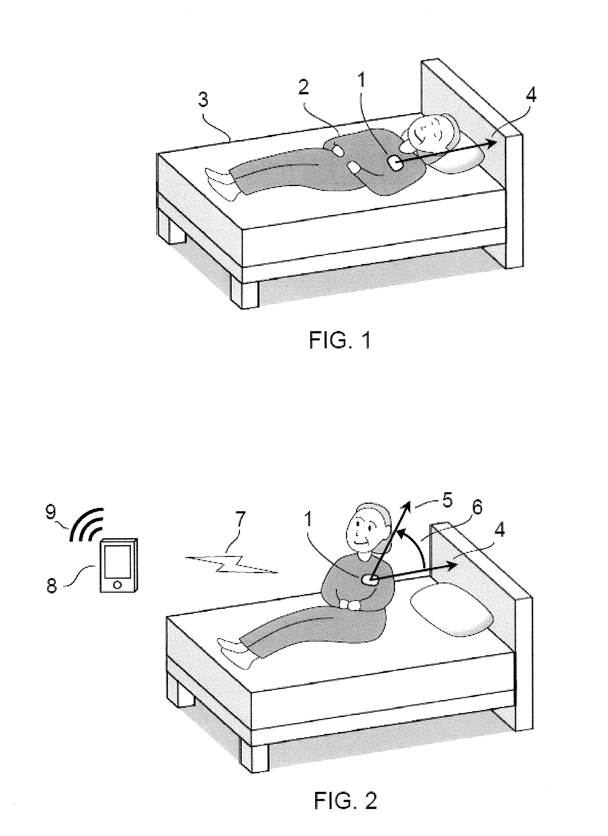 Detection of changes from a seated or lying body position by sensing body angle