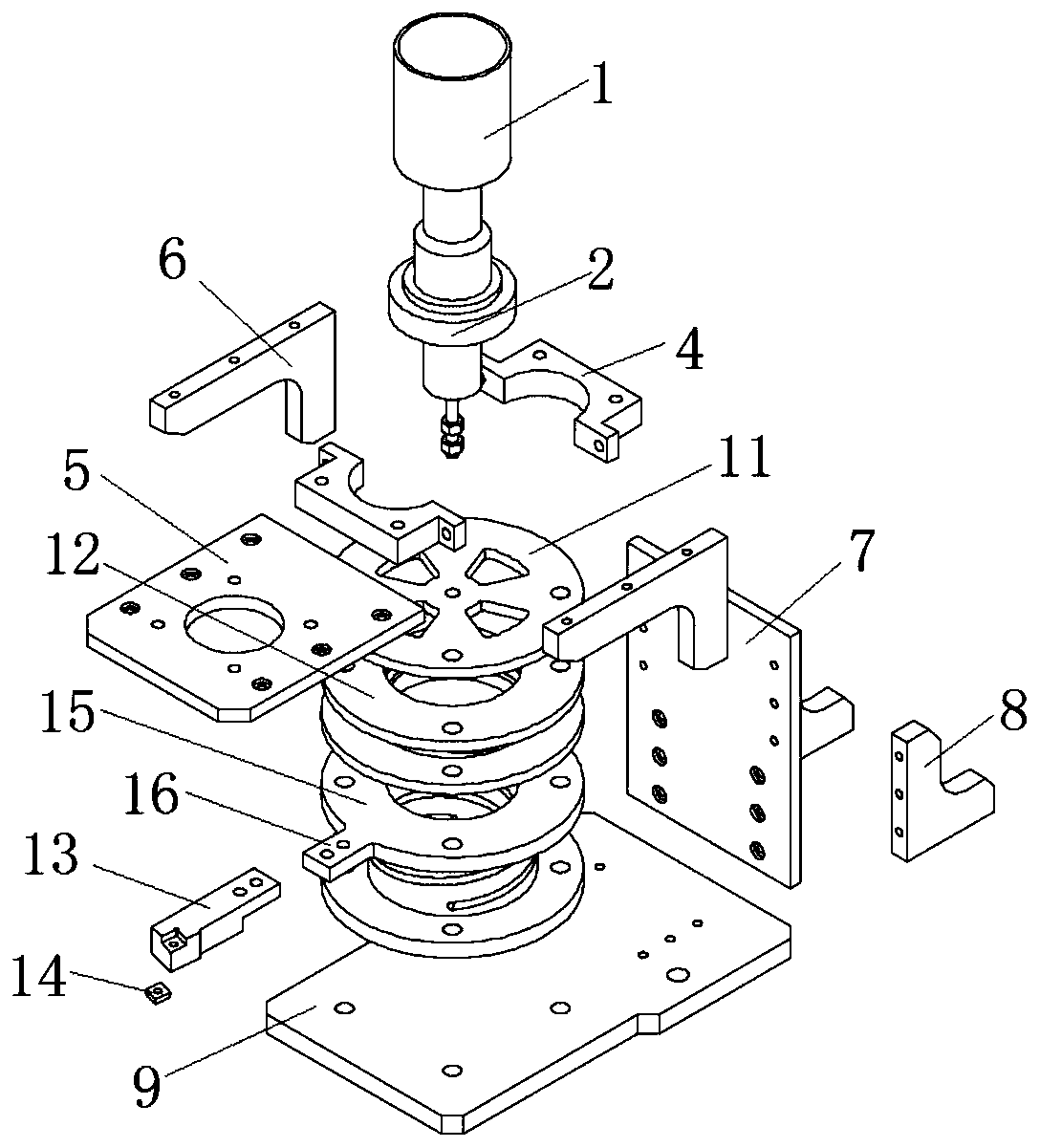 Double-spiral-groove combined type single-excitation three-dimensional curved surface ultrasonic-assisted turning device