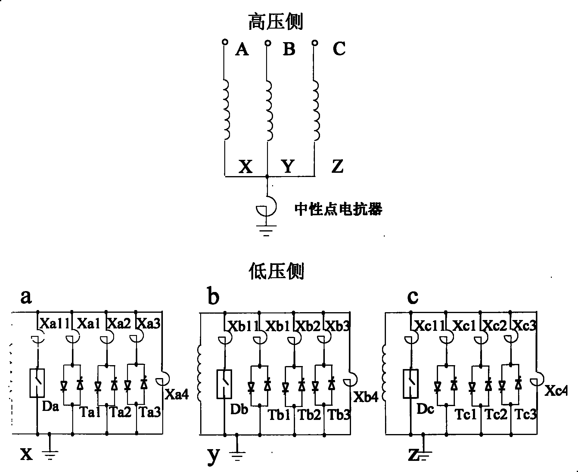 Thyristor valve controlled type controllable paralleling reactor device configured with parallel valve branches