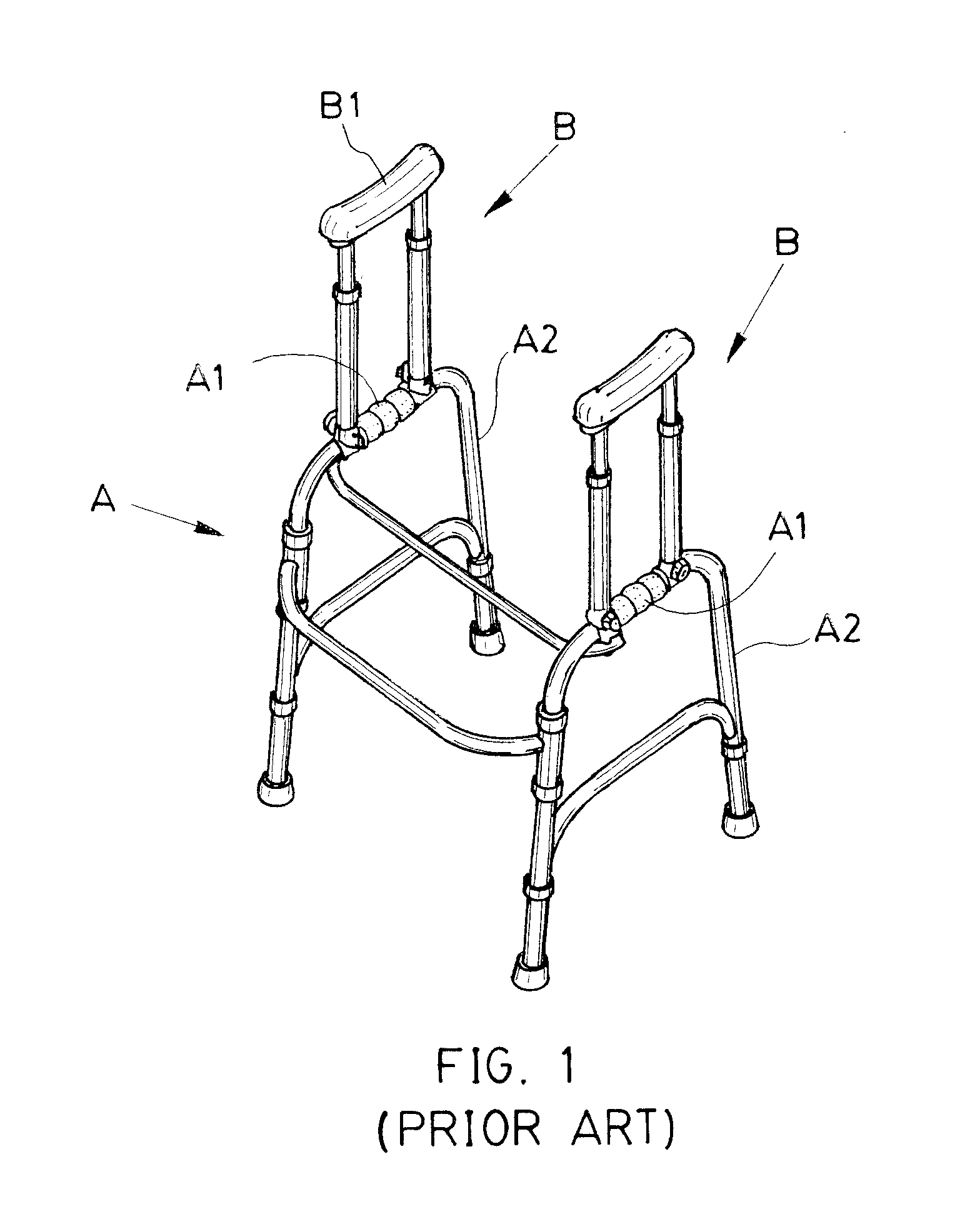 Folding walker with height adjustable crutches